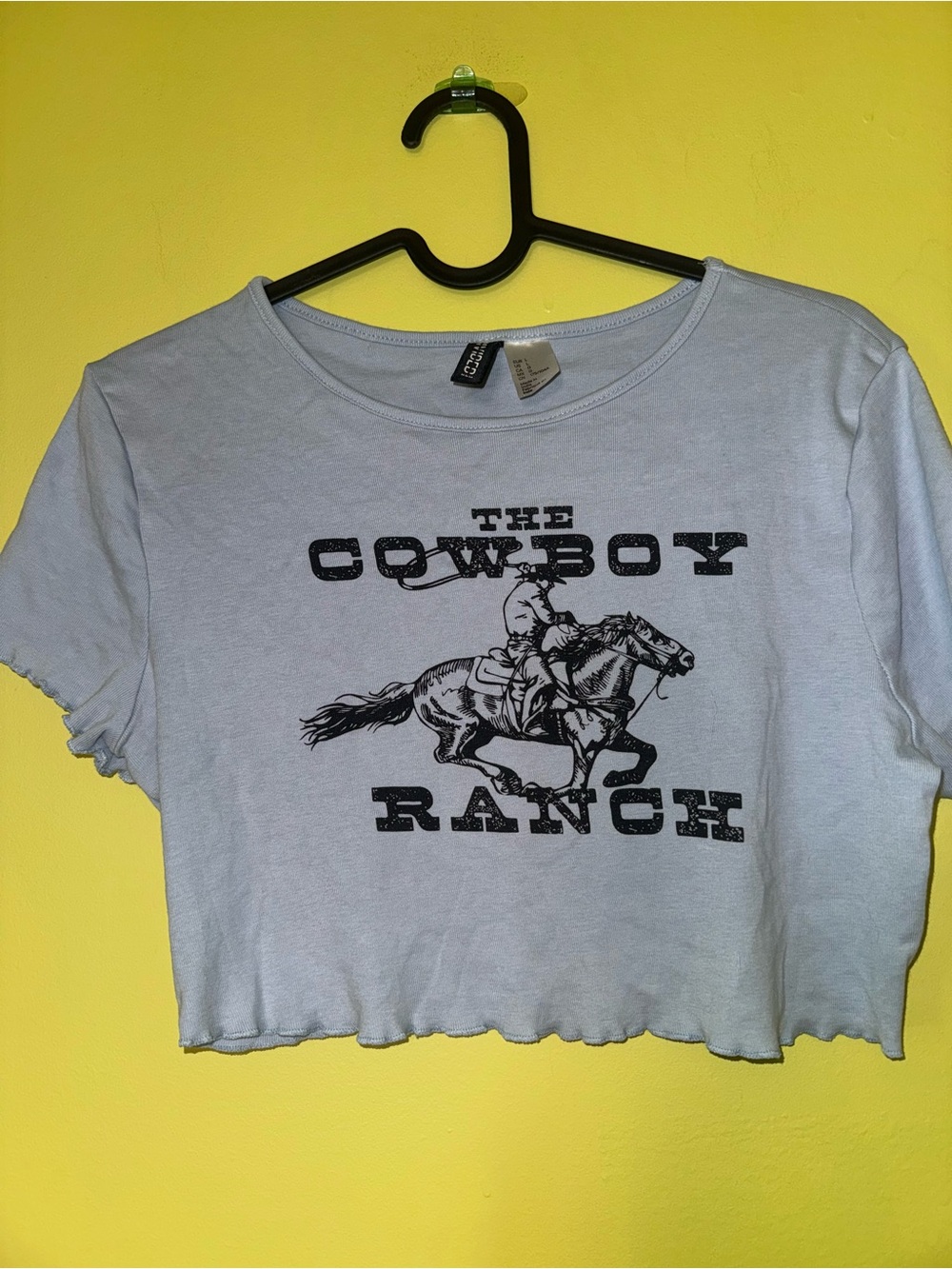 Divided Light Blue Graphic 'The Cowboy Ranch' Crop Tee y2k